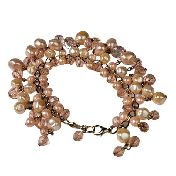 Pink Crystal Pearl dangle Bracelet - Picture 4 of 4